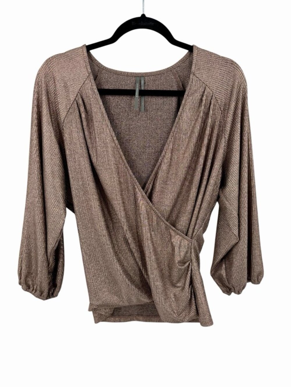 BY ANTHROPOLOGIE Women's Metallic Faux Wrap Long Sleeve Blouse Large